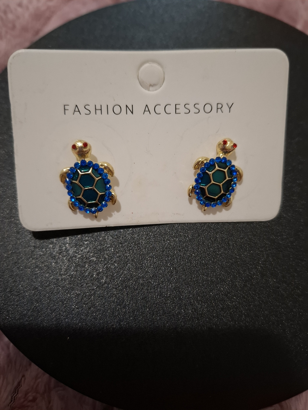 Gold Turtle Stud Earrings with Blue and Green Accents